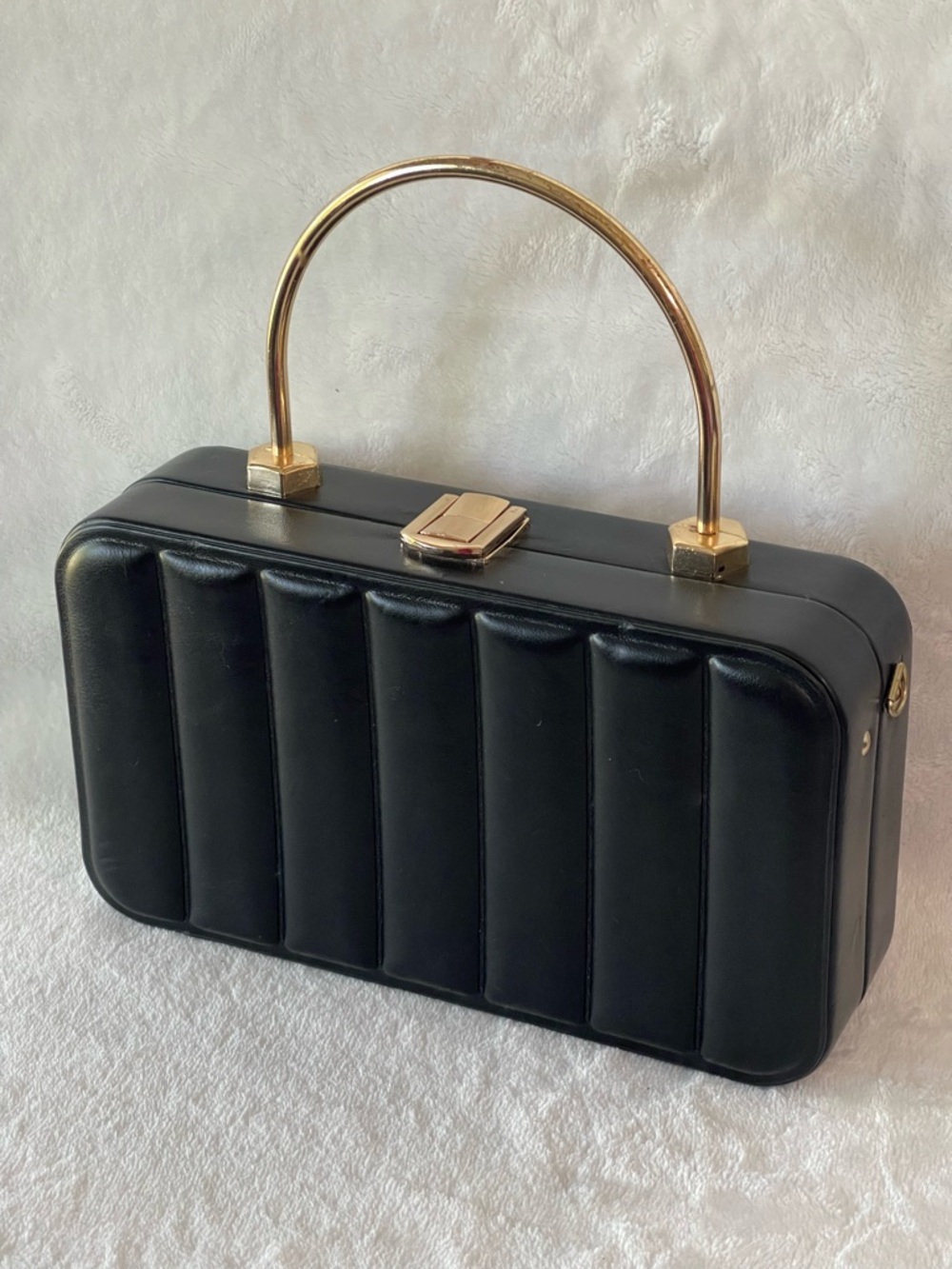 Most Wanted USA Structured Hard Shell handbag purse clutch black gold - Picture 3 of 10